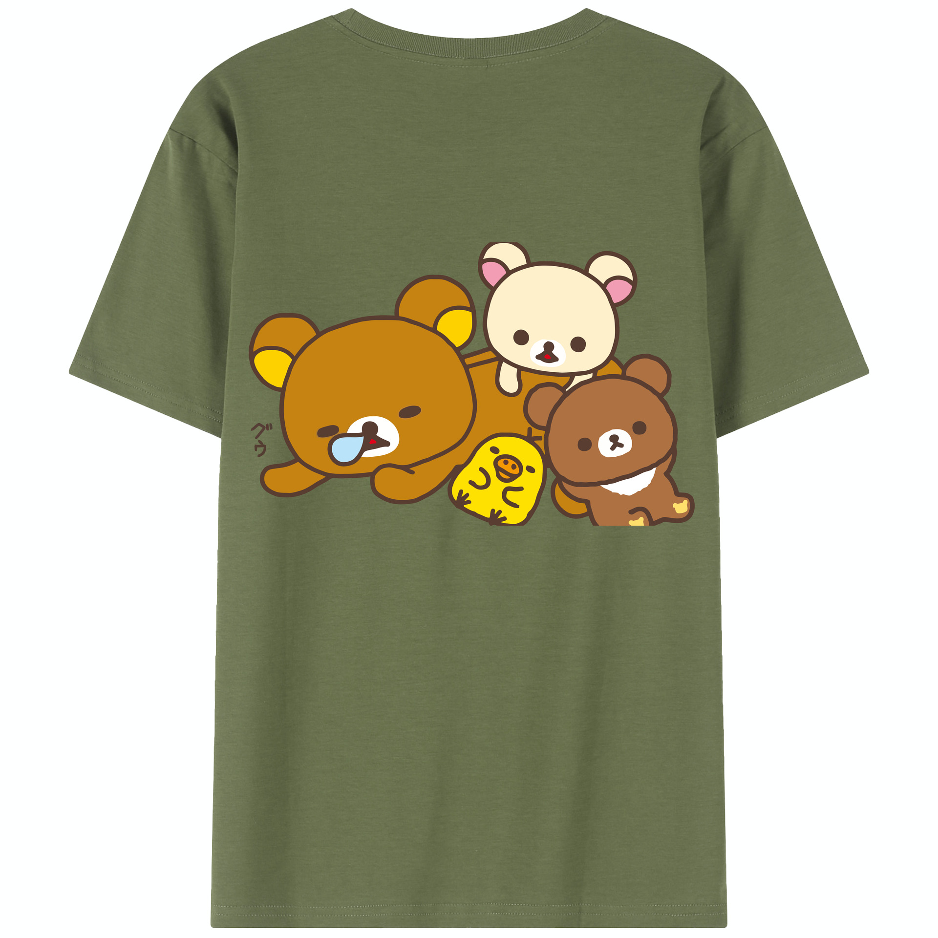 （画像用） リラックマ リラックマ キイロイトリ Rilakkuma Korilakkuma Kiiroitori 綿100％半袖Tシャツ（背面プリント）